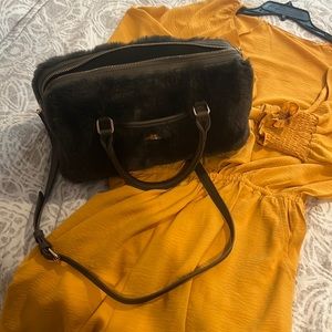 Rachel Roy army green faux fur purse